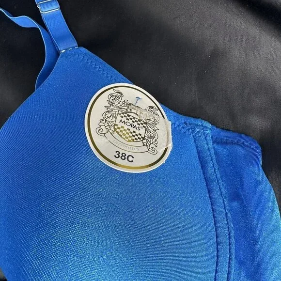 Mopas Intimates Blue Bra Rhinestone Straps Adjustable Straps Underwire - Picture 5 of 11